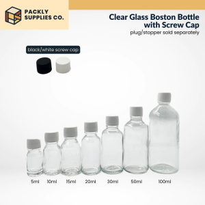 (1PC) Clear Boston Glass Bottle with Screw Cap 5ml - 100ml
