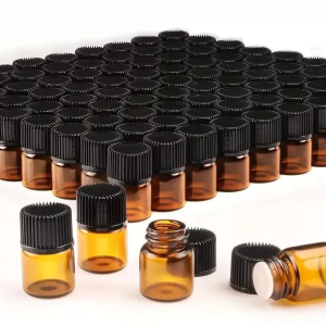 50pcs（1/2/3/5ml）Essential Oil Bottles, Mini Makeup Sample Bottle, Empty Refillable Amber Glass Vials