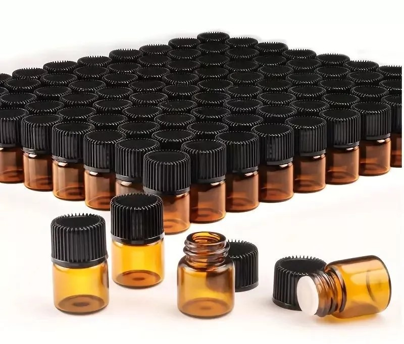 50pcs(1/2/3/5ml)Essential Oil Bottles, Mini Makeup Sample Bottle, Empty Refillable Amber Glass Vials